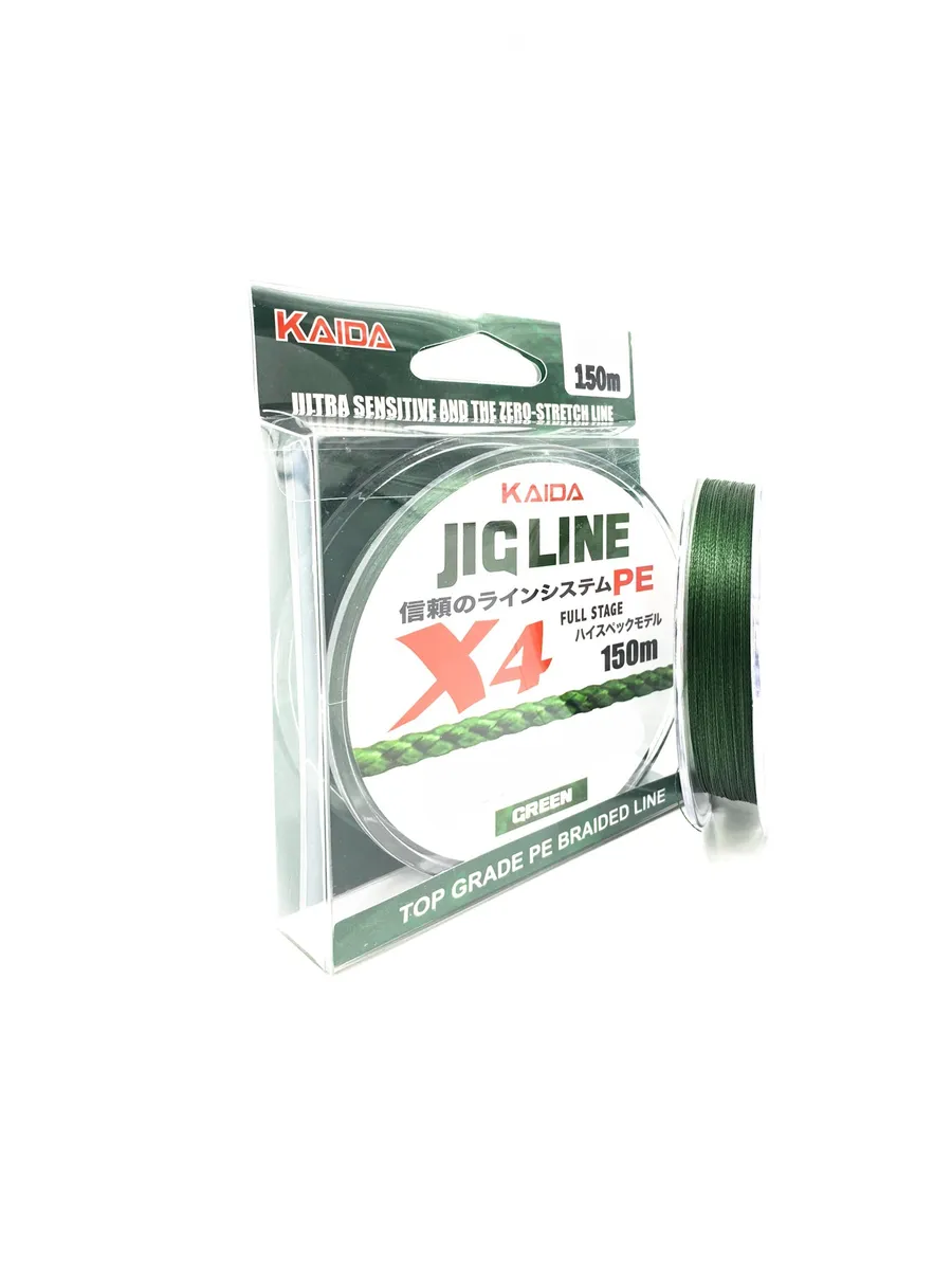 

Леска плетеная Kaida Jig Line PE 4x 0,16 мм, 150 м, 12,5 кг, green, 1 шт., Jig Line PE 4x