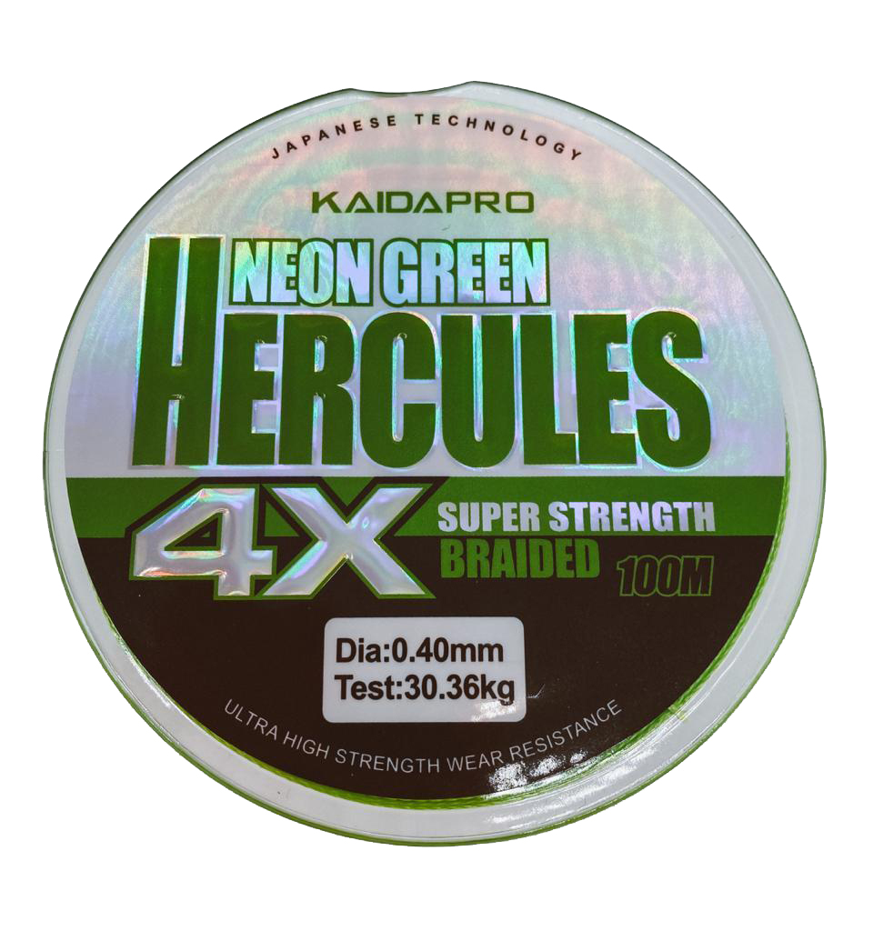 

Леска плетеная Kaida Hercules 0,4 мм, 100 м, 30,36 кг, neon green, 1 шт., Hercules