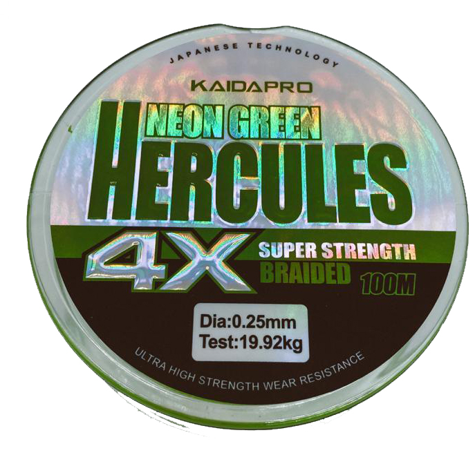 

Леска плетеная Kaida Hercules 0,25 мм, 100 м, 19,92 кг, neon green, 1 шт., Hercules