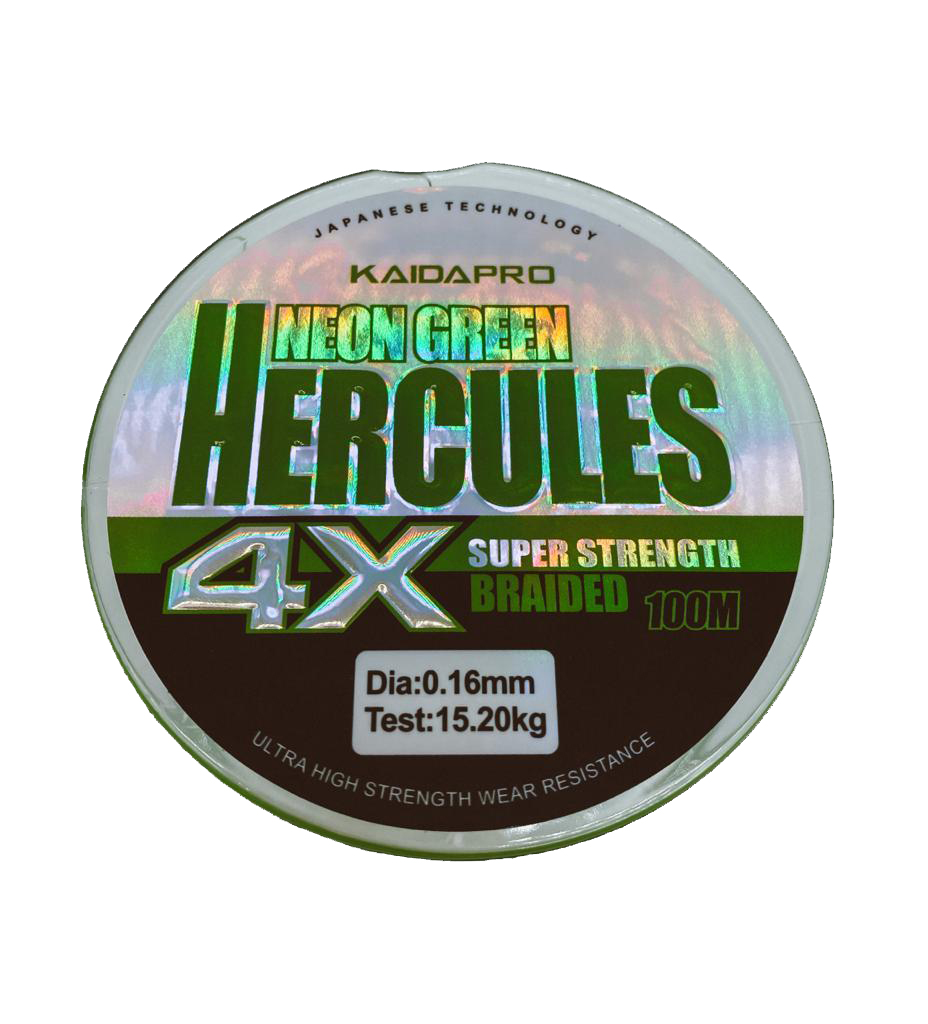 

Леска плетеная Kaida Hercules 0,16 мм, 100 м, 15,2 кг, neon green, 1 шт., Hercules