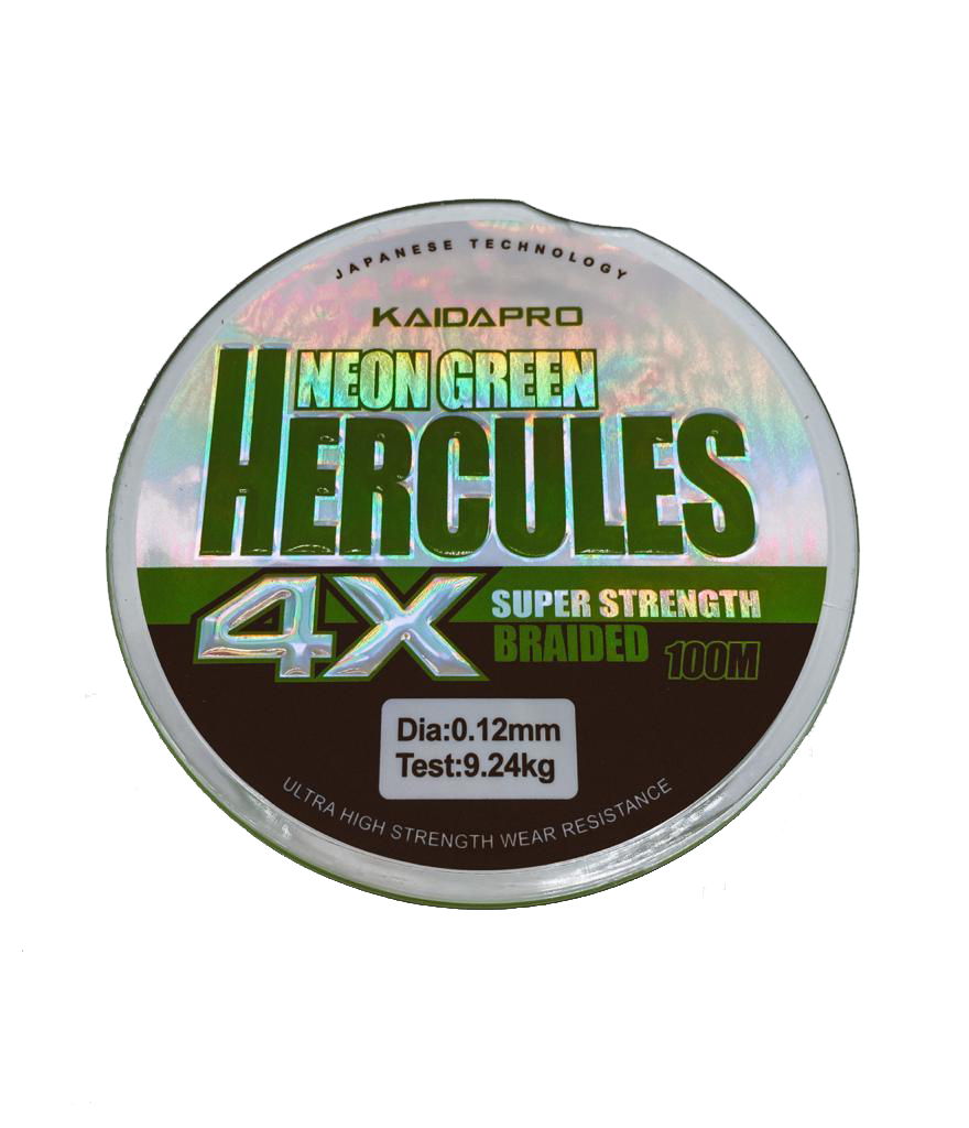 

Леска плетеная Kaida Hercules 0,12 мм, 100 м, 9,24 кг, neon green, 1 шт., Hercules