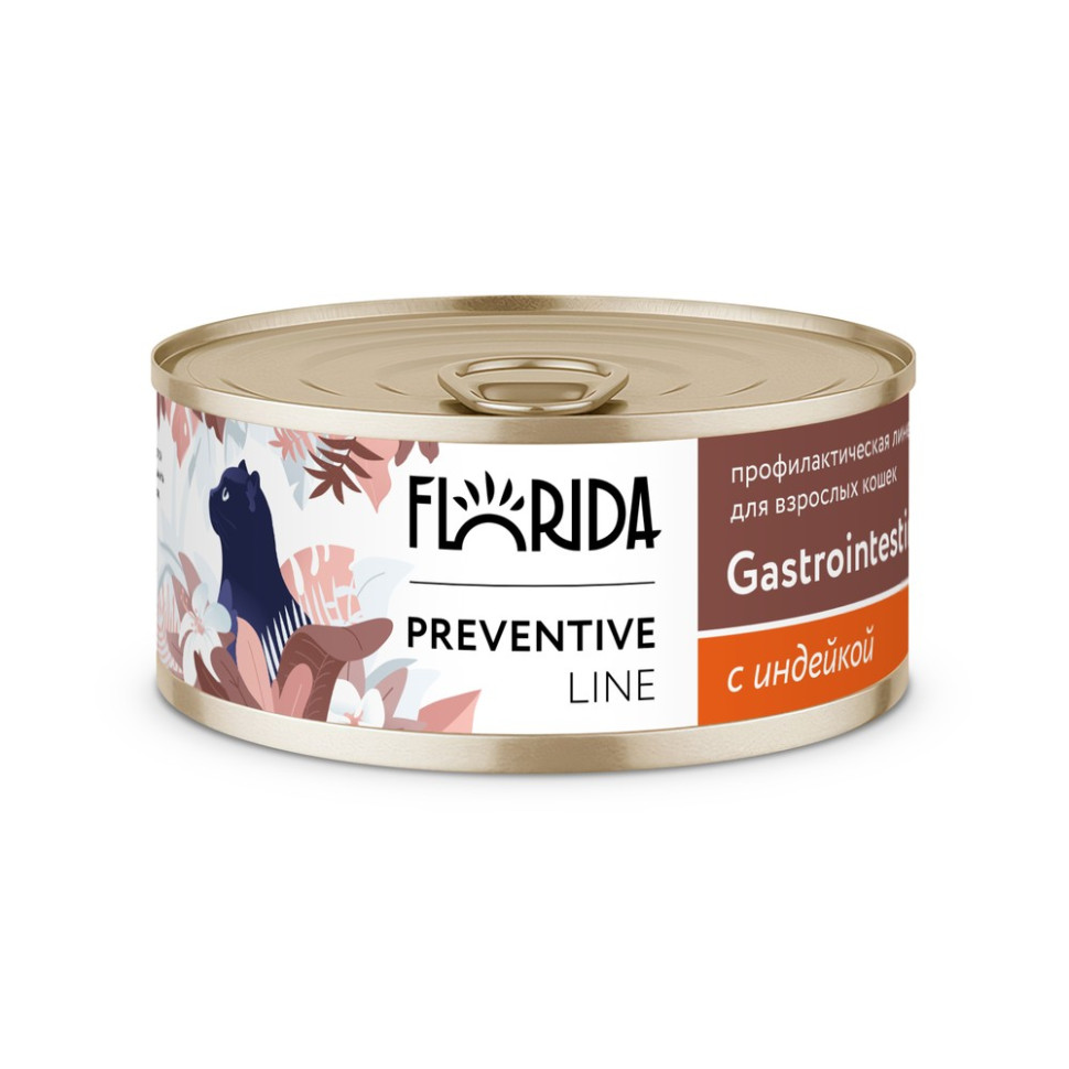 

Консервы для кошек Florida Preventive Line для пищеварения, с индейкой 24шт по 100г