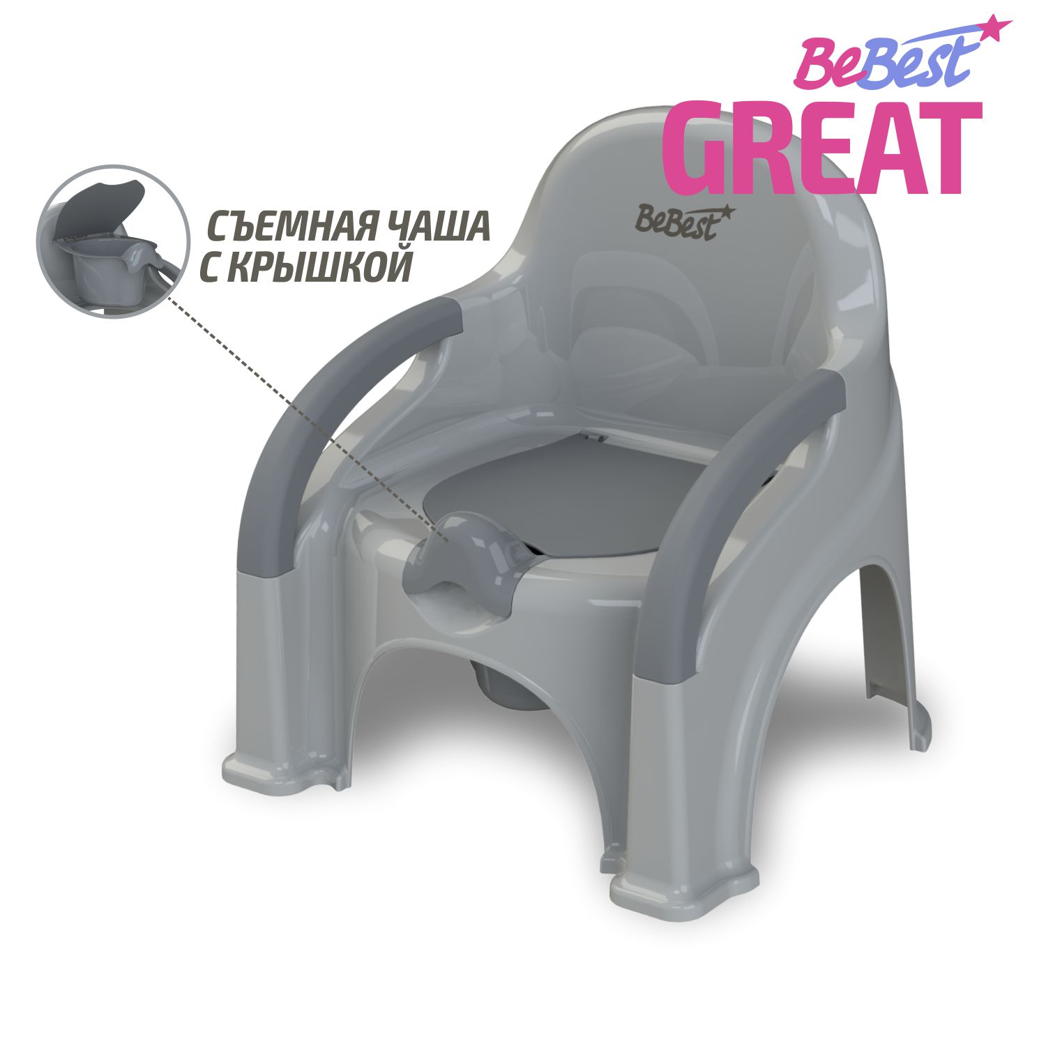 

Горшок детский BeBest Great, серый с серой крышкой