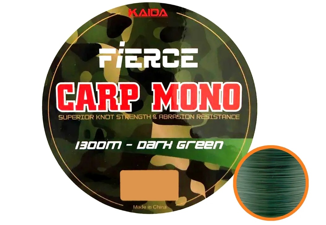 фото Леска монофильная kaida fierce carp mono 0,28 мм, 1300 м, 5,4 кг, dark green, 1 шт.