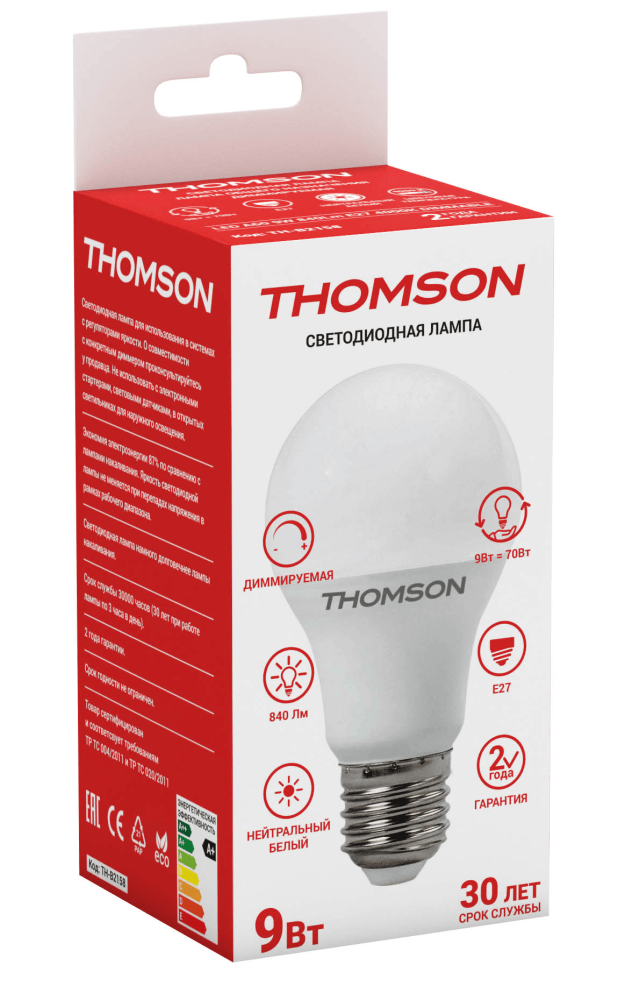 фото Лампа светодиодная hiper thomson led a60 9w 840lm e27 4000k dimmable