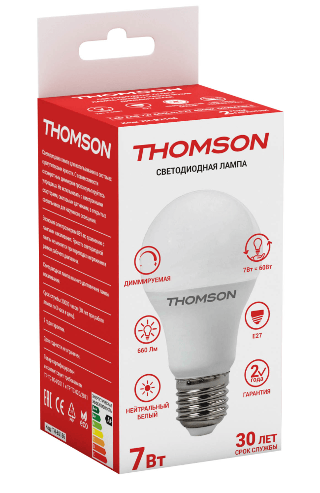 фото Лампа светодиодная hiper thomson led a60 7w 660lm e27 4000k dimmable