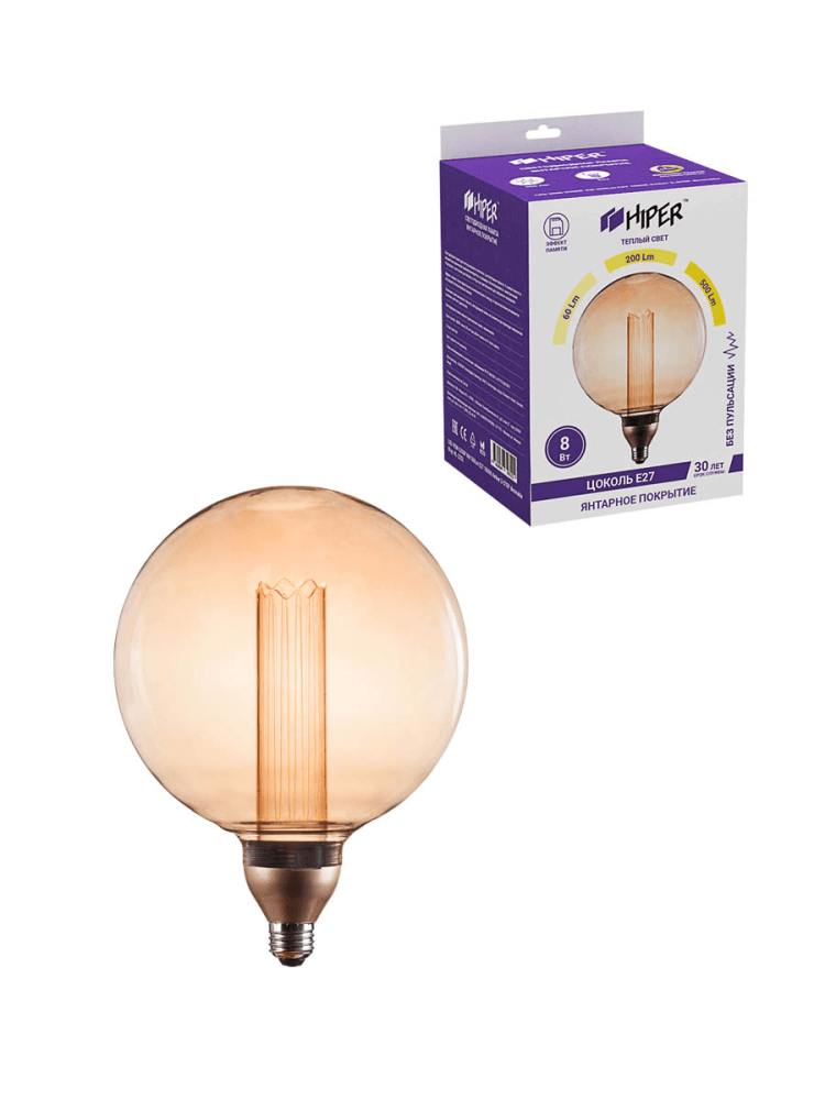 фото Лампа светодиодная hiper hiper led vein g200p 8w 500lm e27 1800k amber 3-step dimmable