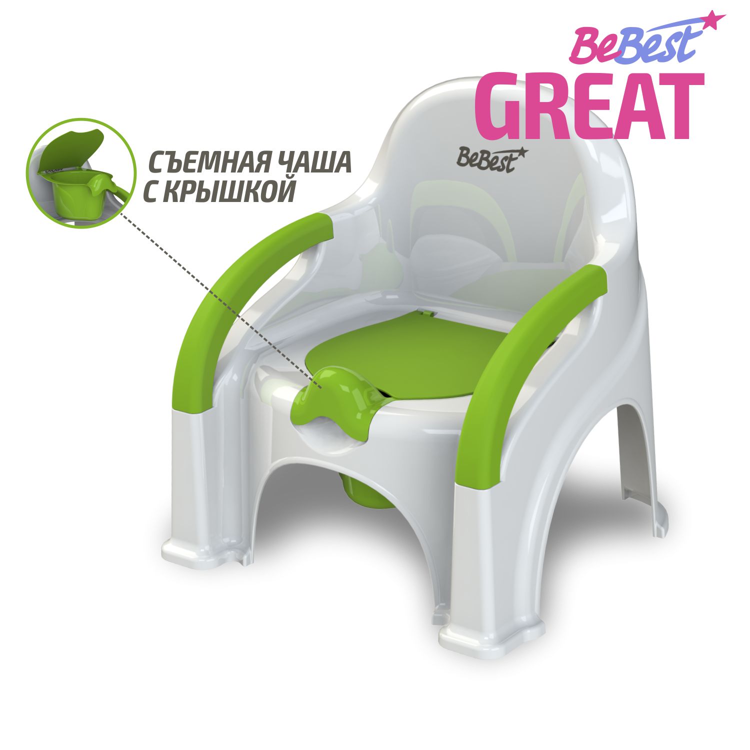 Горшок детский BeBest Great, с зеленой крышкой Bebest белый