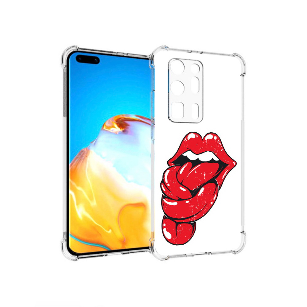 

Чехол MyPads Tocco для Huawei P40 Pro+ яркие губы с языком, Прозрачный, Tocco
