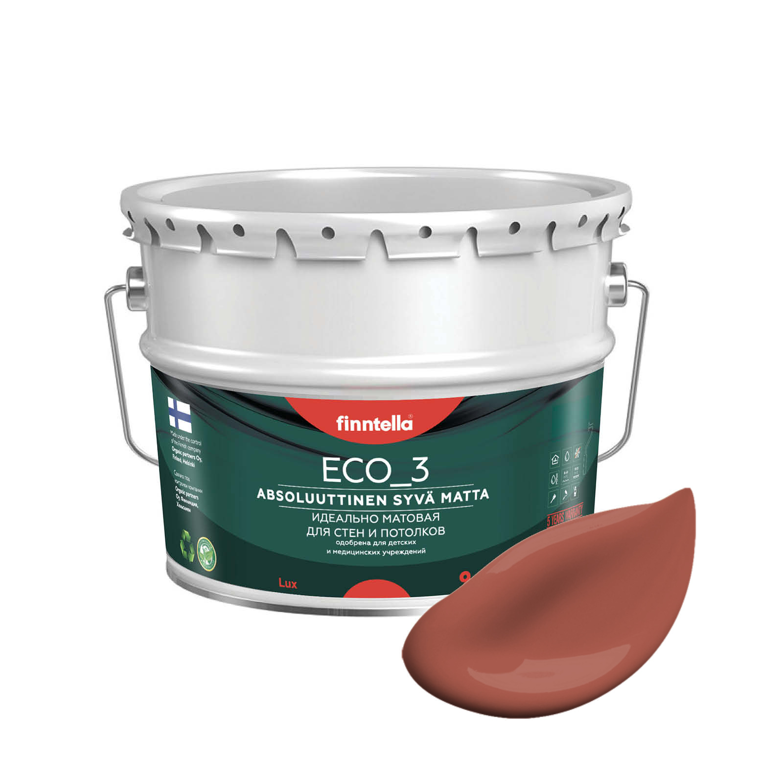 

Краска интерьерная глубокоматовая ECO_3 wash and clean FINNTELLA моющаяся, TERRAKOTTA терр, Коричневый, матовая для стен моющаяся ECO 3, для обоев под покраску
