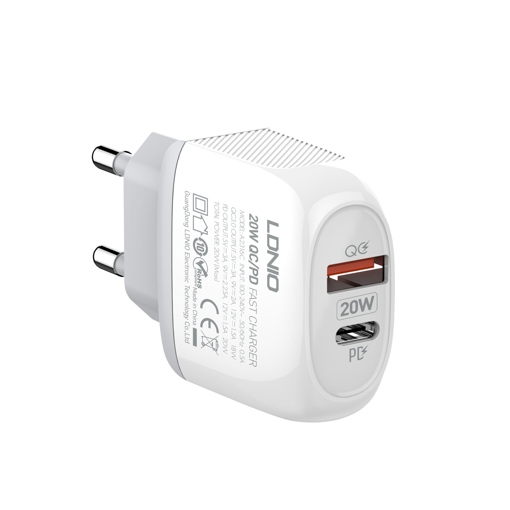 фото Сзу "ldnio" pd + qc 3.0 выходы 20w + кабель usb type-c a2316c (белое)