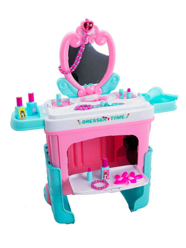 Игровой набор 1A Салон красоты в чемодане, туалетный столик игрушечный, фен 3606A