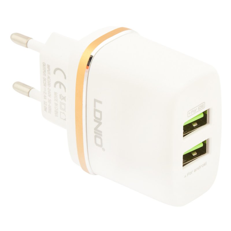 фото Сзу "ldnio" 2 usb выхода 2,4а + кабель apple lightning 8-pin dl-ac52