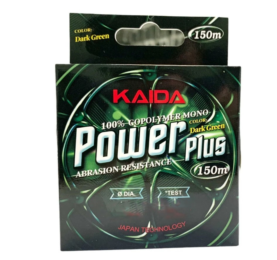 

Леска монофильная Kaida Power Plus 0,23 мм, 150 м, 6,8 кг, green, 1 шт., Power Plus