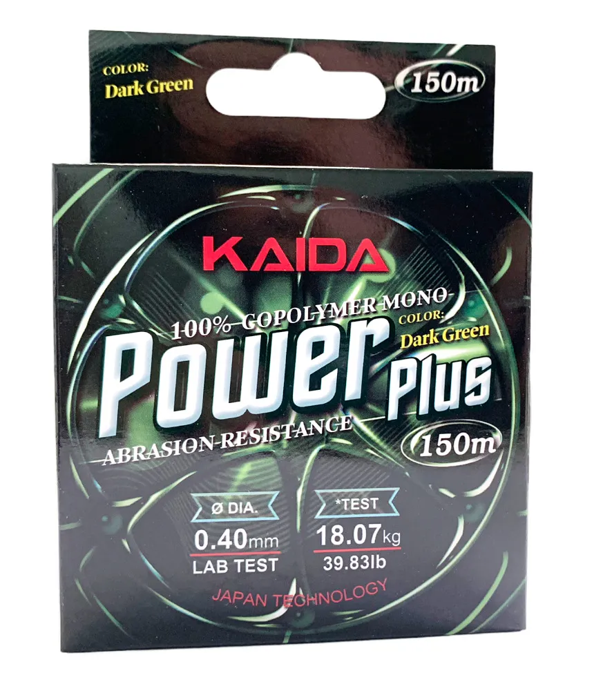 

Леска монофильная Kaida Power Plus 0,4 мм, 150 м, 18,07 кг, green, 1 шт., Power Plus