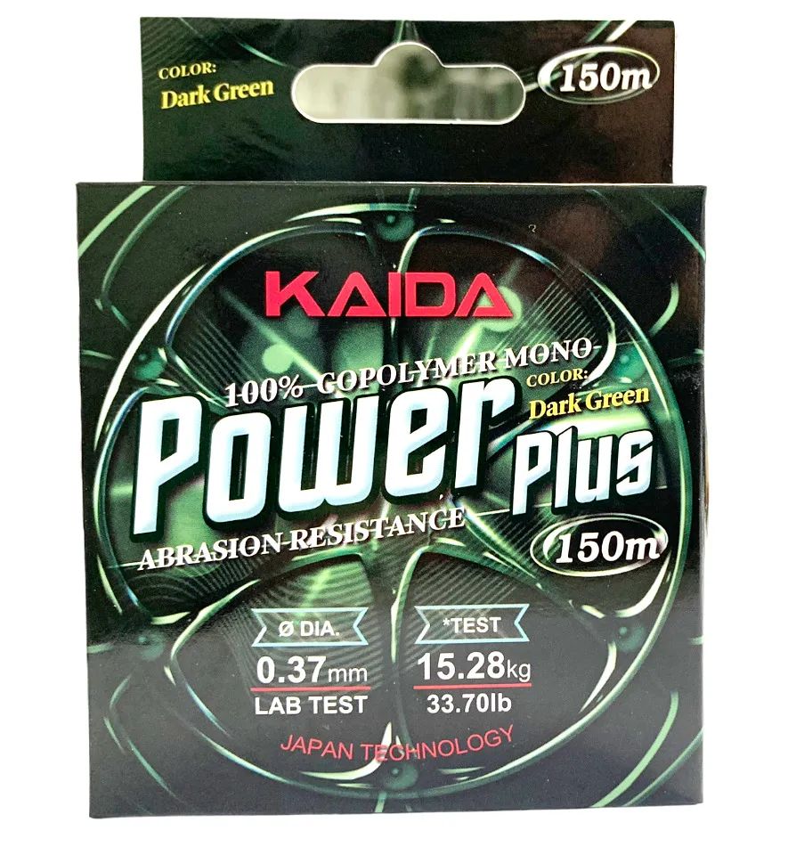 Леска монофильная Kaida Power Plus 0,37 мм, 150 м, 15.28 кг, green, 1 шт.