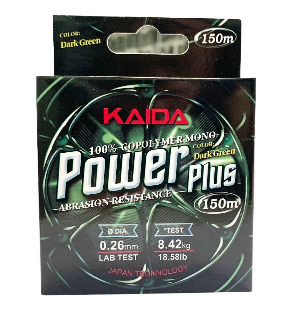 Леска монофильная Kaida Power Plus 0,26 мм, 150 м, 8,42 кг, green, 1 шт.