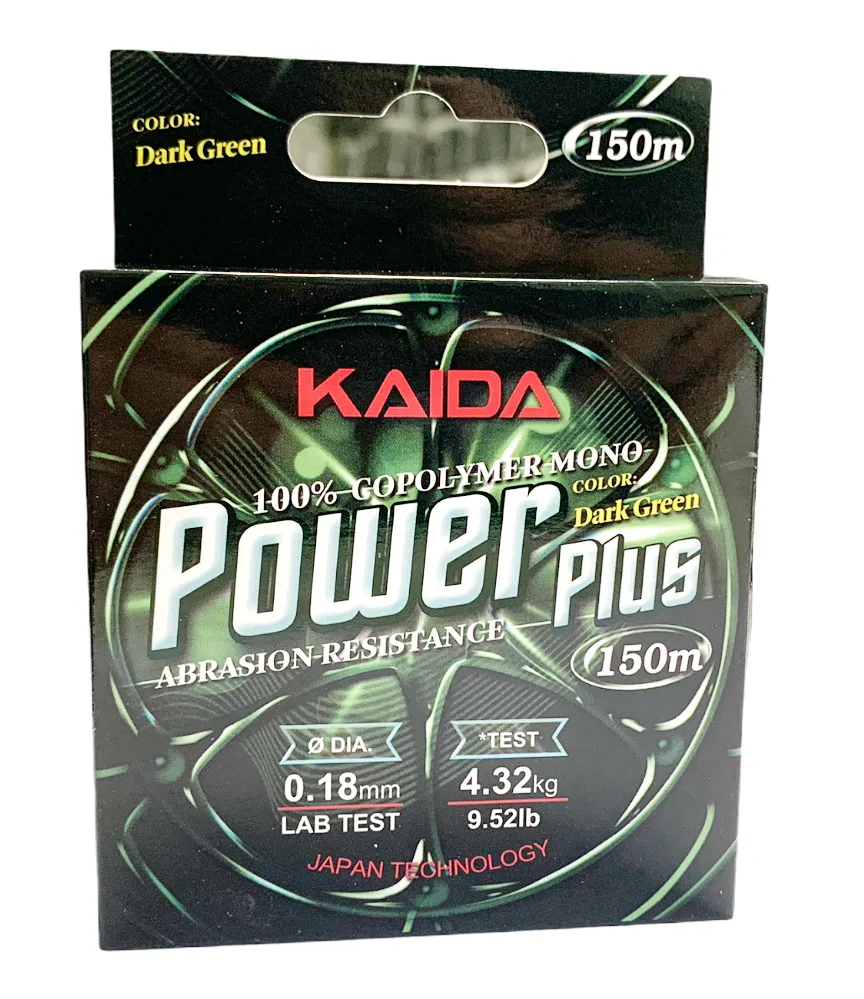 

Леска монофильная Kaida Power Plus 0,18 мм, 150 м, 4,32 кг, green, 1 шт., Power Plus