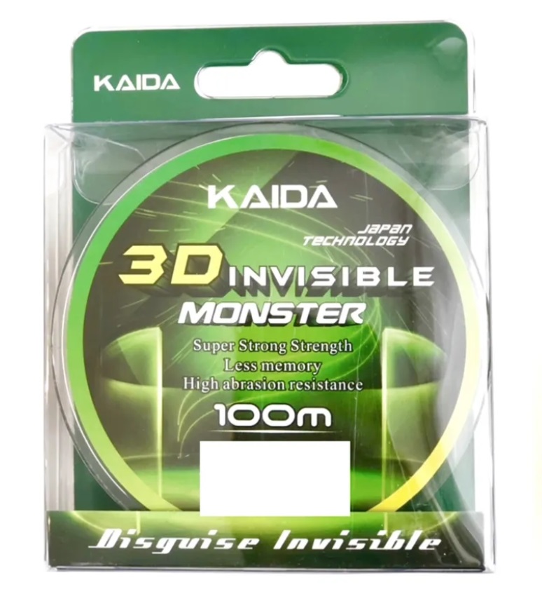 фото Леска монофильная kaida 3d invisible monster 0,3 мм, 100 м, 12,5 кг, orange, 1 шт.