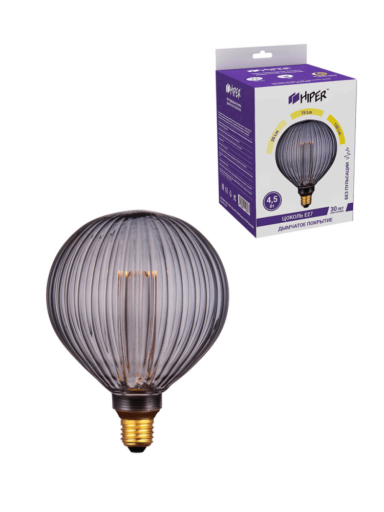 фото Лампа светодиодная hiper hiper led vein g125t 4.5w 150lm e27 2000k smoky 3-step dimmable