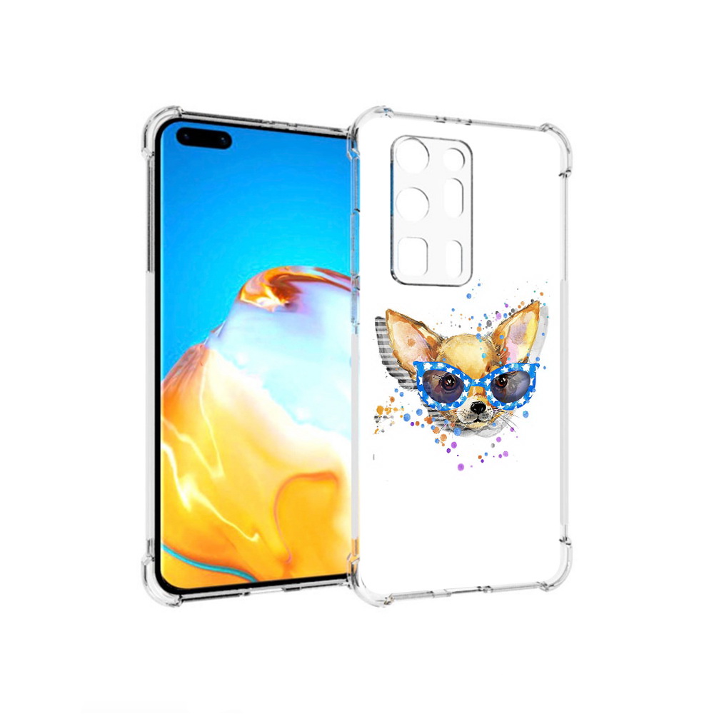 

Чехол MyPads Tocco для Huawei P40 Pro+ чихуа-хуа в очках, Прозрачный, Tocco