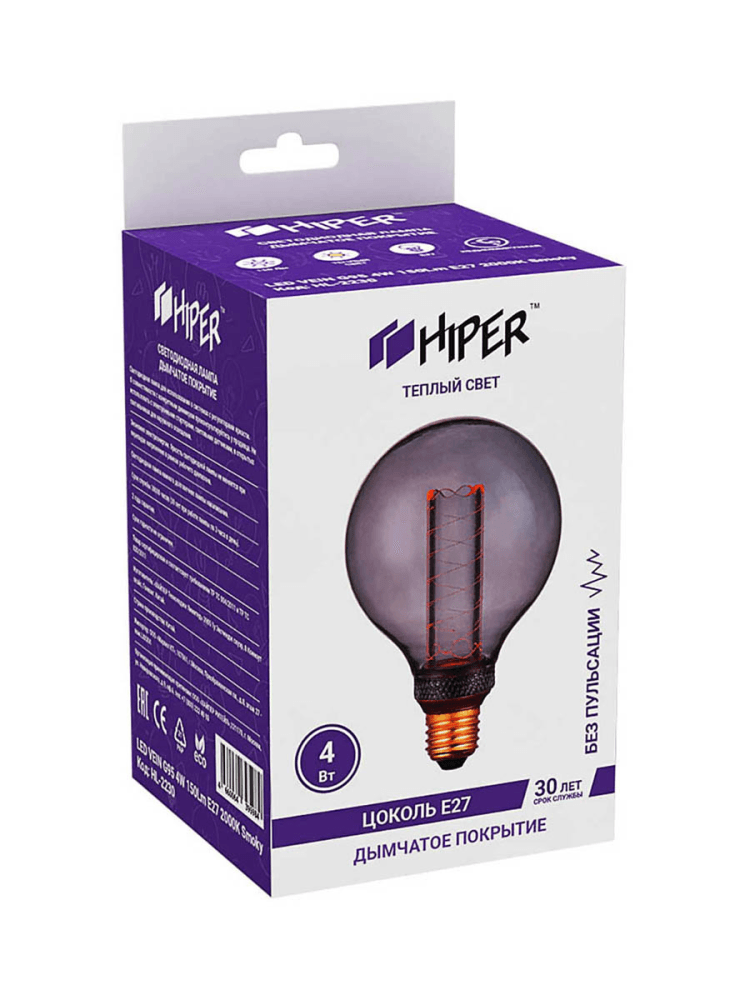 фото Лампа светодиодная hiper hiper led vein g95 4w 150lm e27 2000k smoky