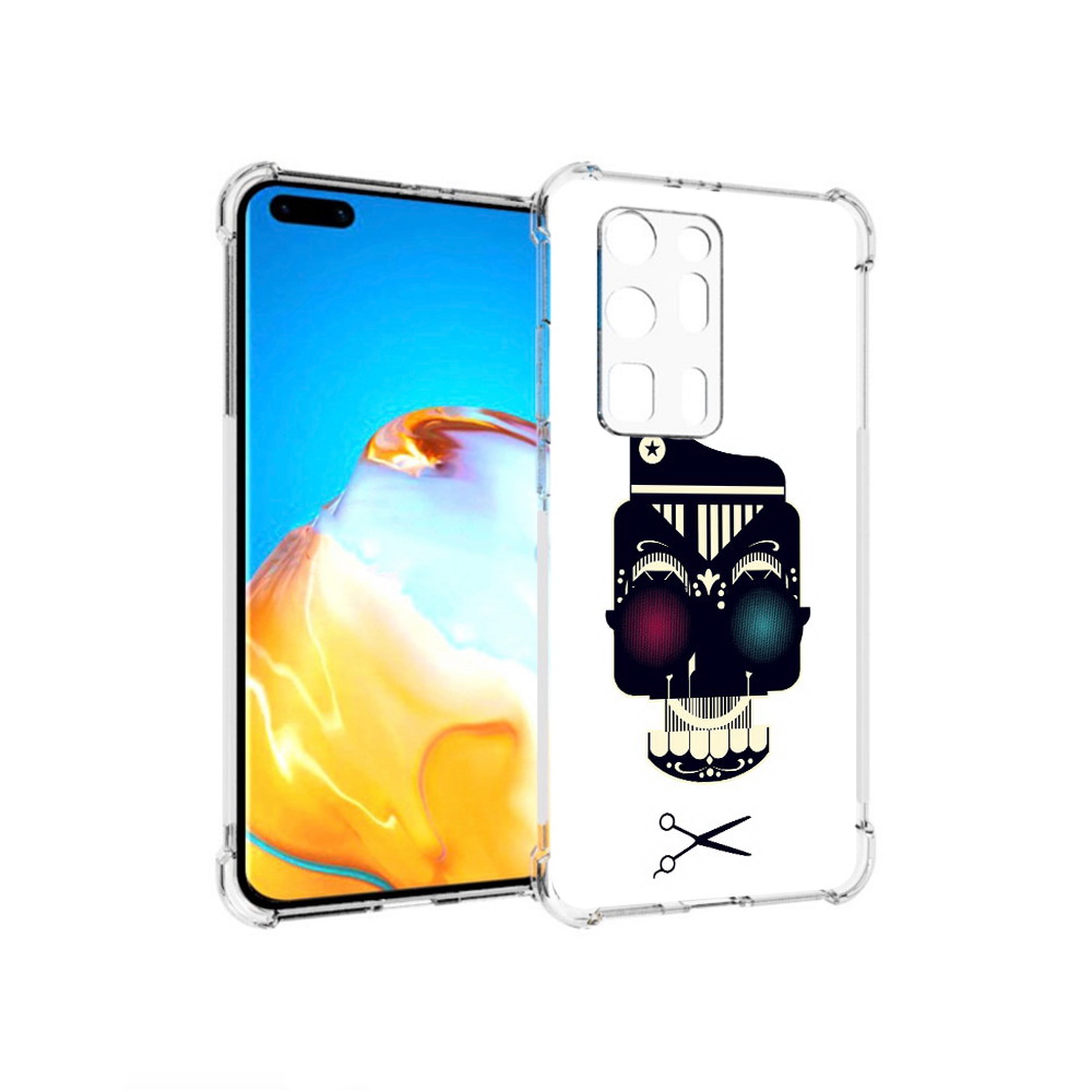 

Чехол MyPads Tocco для Huawei P40 Pro+ черно белый скелет с яркими глазами, Прозрачный, Tocco