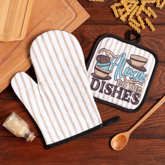 

Кухонный набор (2 предмета) Доляна Dishes, прихватка 17х17 см, варежка 26х16 см, 100% п/э