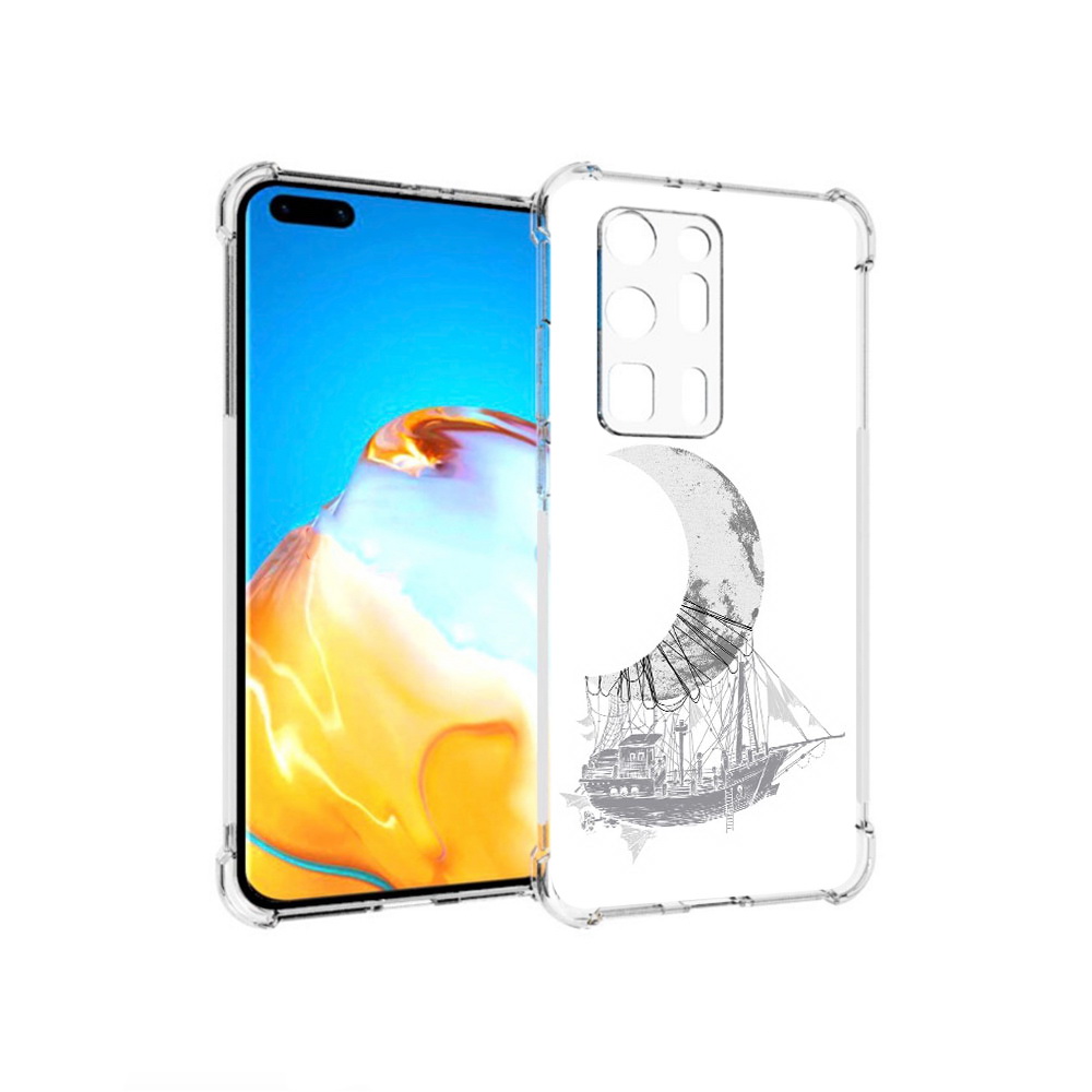 

Чехол MyPads Tocco для Huawei P40 Pro+ черно белый корабль полумесяц, Прозрачный, Tocco