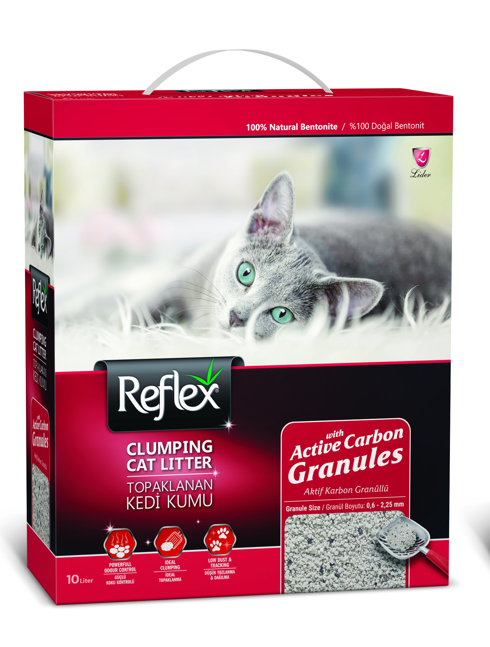 Наполнитель для кошачьего туалета Reflex, угольный, премиум, без пыли 10л