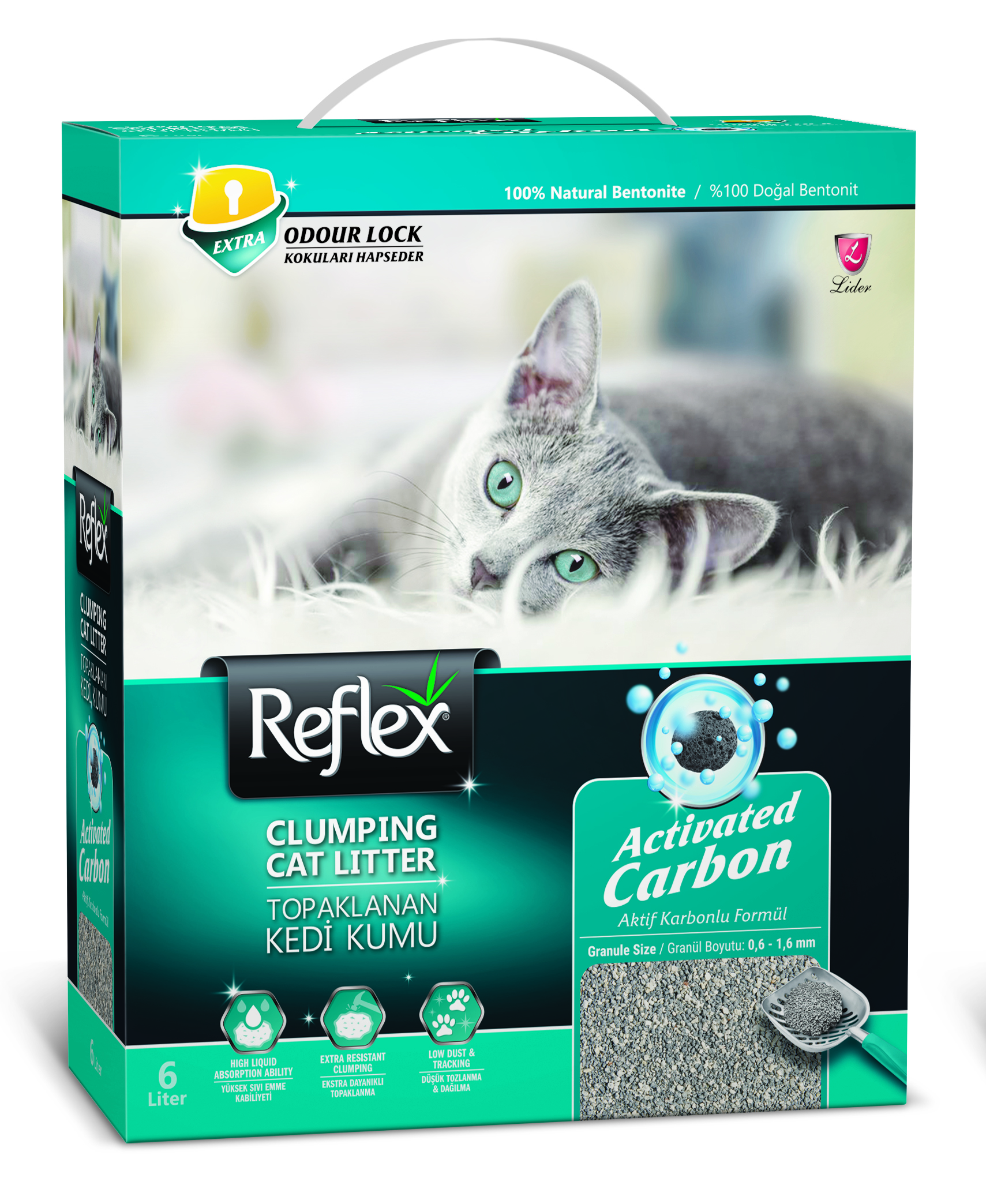 Наполнитель для кошачьего туалета Reflex комкующийся, блокатор запаха, без пыли, 6л