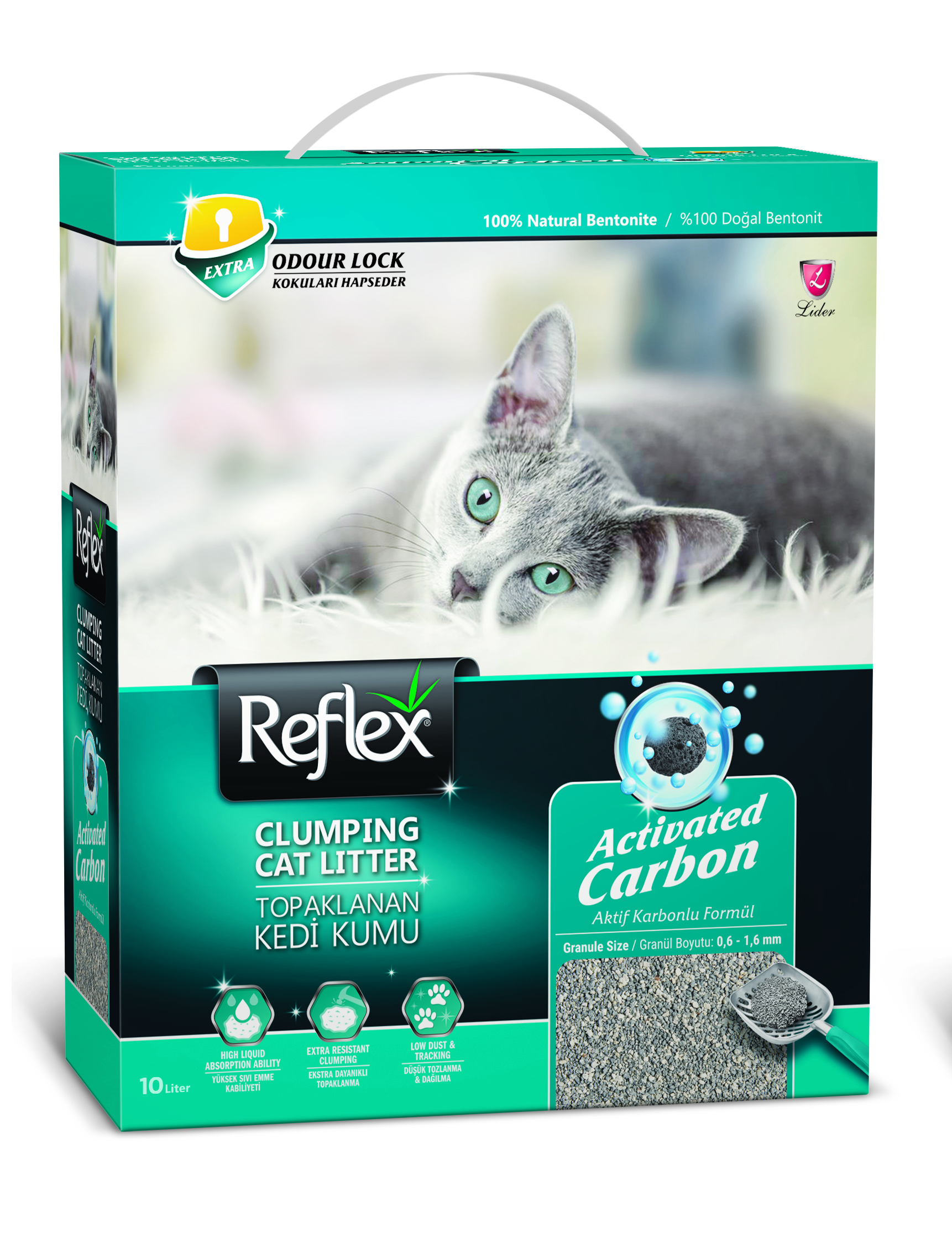 Наполнитель для кошачьего туалета Reflex комкующийся, блокатор запаха, без пыли, 10л