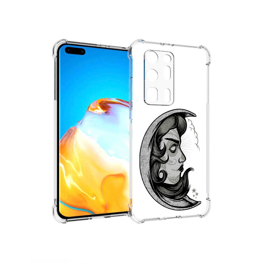

Чехол MyPads Tocco для Huawei P40 Pro+ черно белая луна с лицом, Прозрачный, Tocco