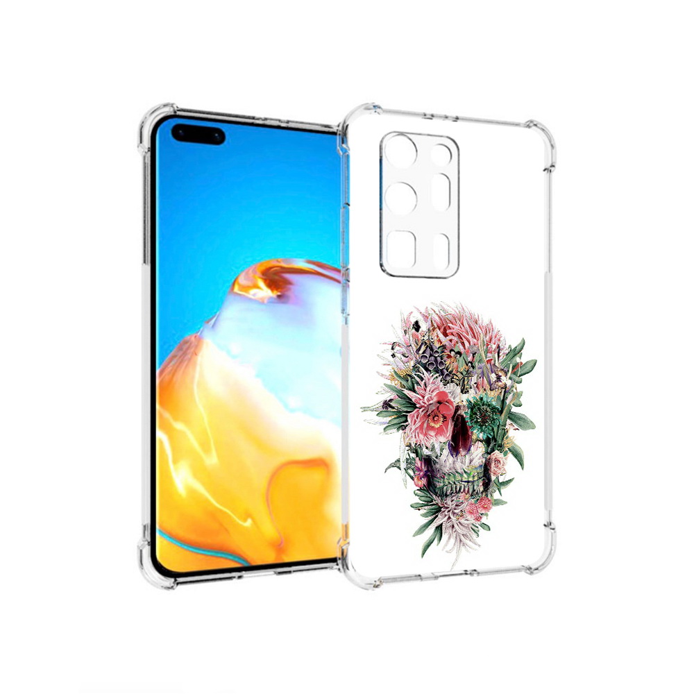

Чехол MyPads Tocco для Huawei P40 Pro+ череп из цветов, Прозрачный, Tocco