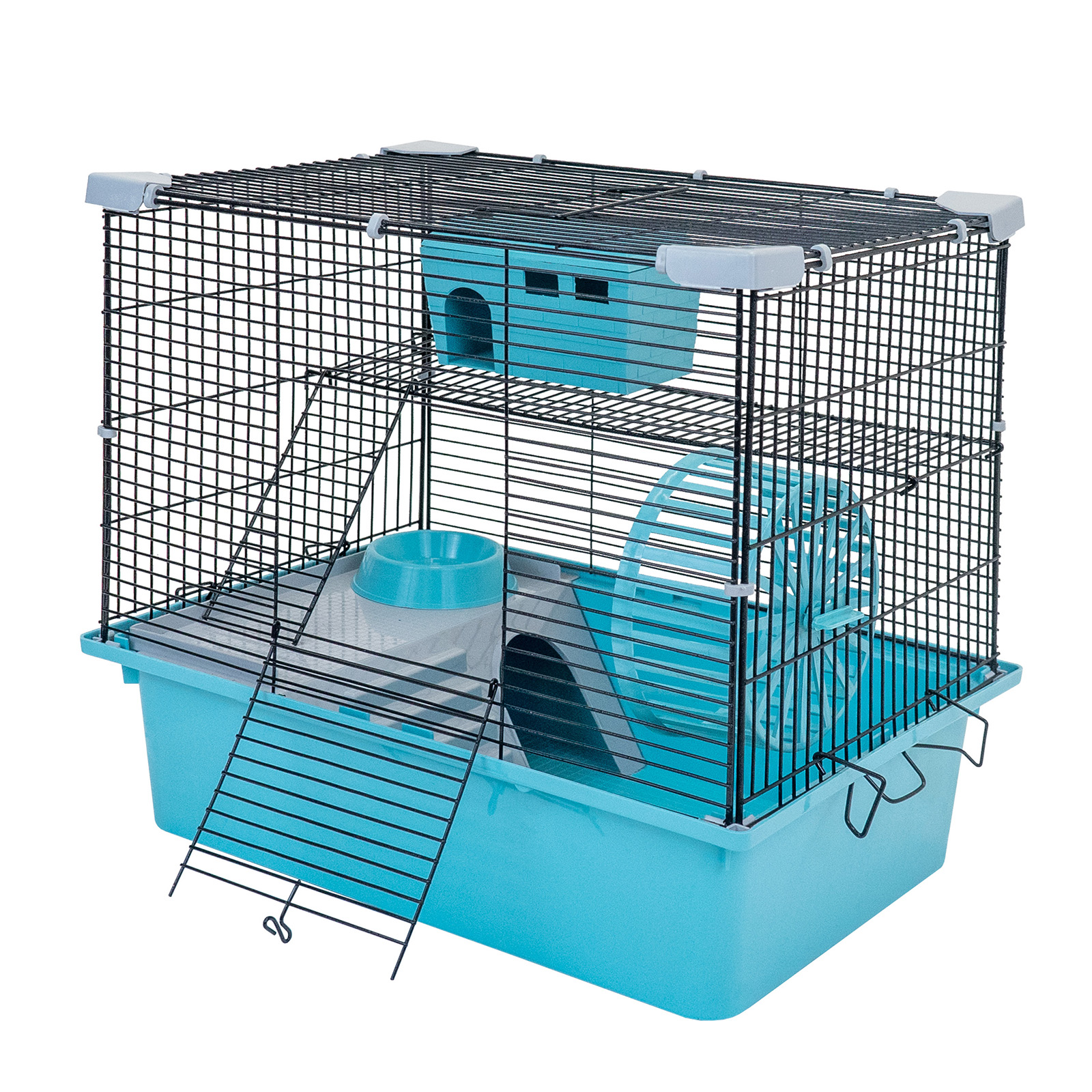 Клетка для грызунов PetTails разборная, домик, миска, бирюзовая, металл, 42х30хh40 см
