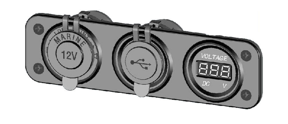 Панель с USB-разъемом 5в 2.1А, прикуривателем и вольтметром, AAA, 00178316