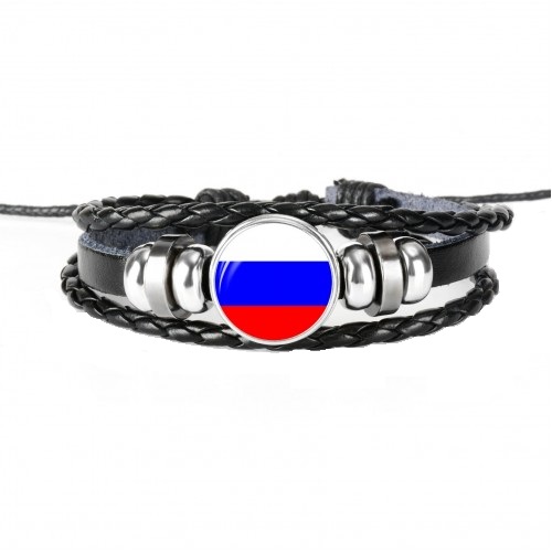 Браслет из натуральной кожи со стеклом р.18 WowMan Jewelry WM1054 Russia Flag