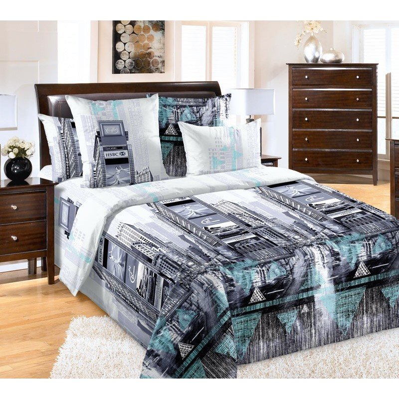 

Постельное белье Текс-Дизайн 2 спальное с европростыней поплин Таймс-сквер, Таймс-сквер