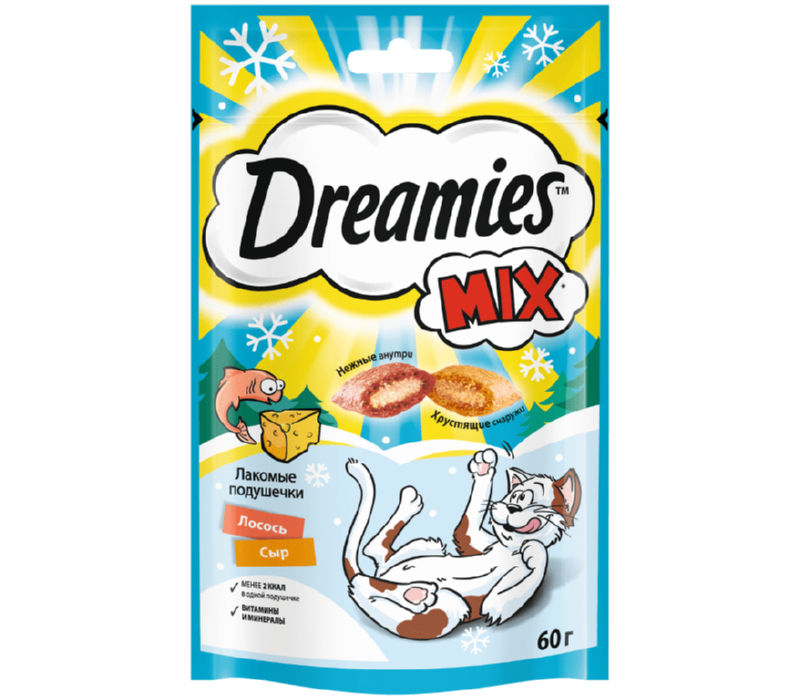 фото Лакомство для кошек dreamies mix, подушечки лосось, сыр 60г