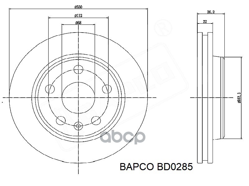 

Диск Тормозной Задний Вентилируемый Bd0285, BAPCO арт. BD0285