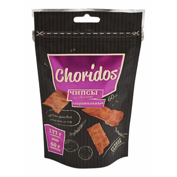 

Мясные чипсы сыровяленые Омский бекон Choridos свиные 60 г