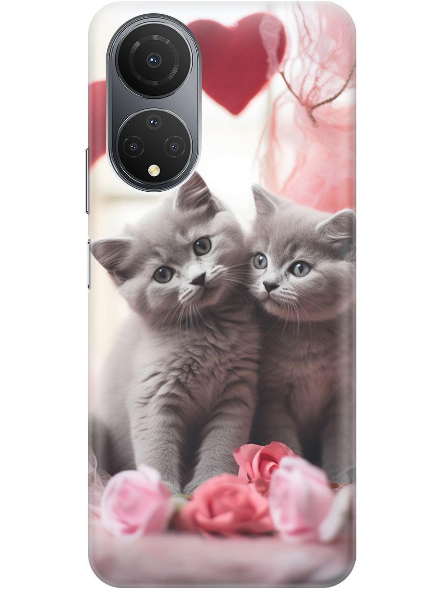

Силиконовый чехол на Honor X7 с рисунком "Котики и сердечки", Красный;серый, 20000402