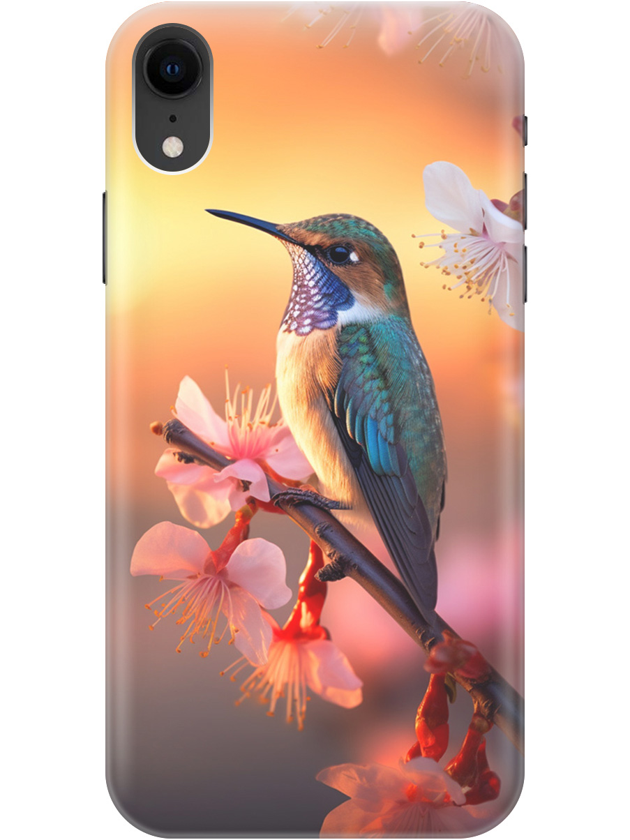 

Силиконовый чехол на Apple iPhone XR с рисунком "Птичка и закат", Желтый;красный, 20000548