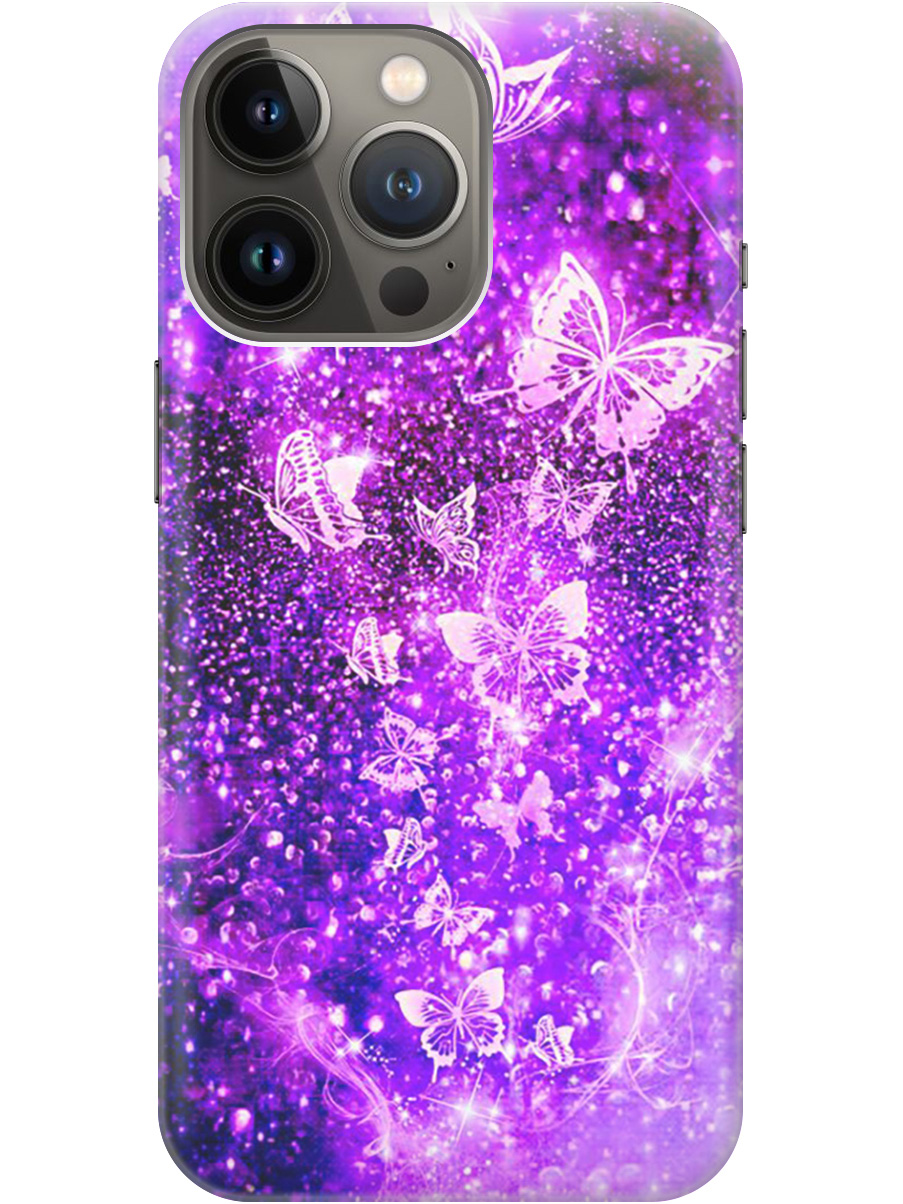 

Силиконовый чехол на Apple iPhone 14 Pro с рисунком "Фиолетовые бабочки", Фиолетовый;черный, 20000260