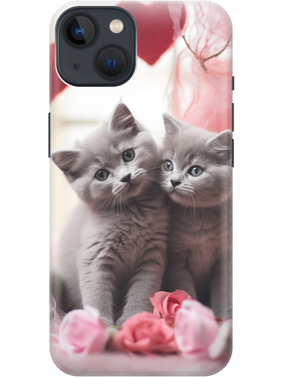 

Силиконовый чехол на Apple iPhone 14 Plus с рисунком "Котики и сердечки", Красный;серый, 20000252