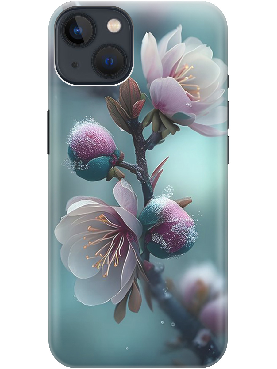 

Силиконовый чехол на Apple iPhone 14 Plus с рисунком "Распускающиеся бутоны", Белый;голубой, 20000252