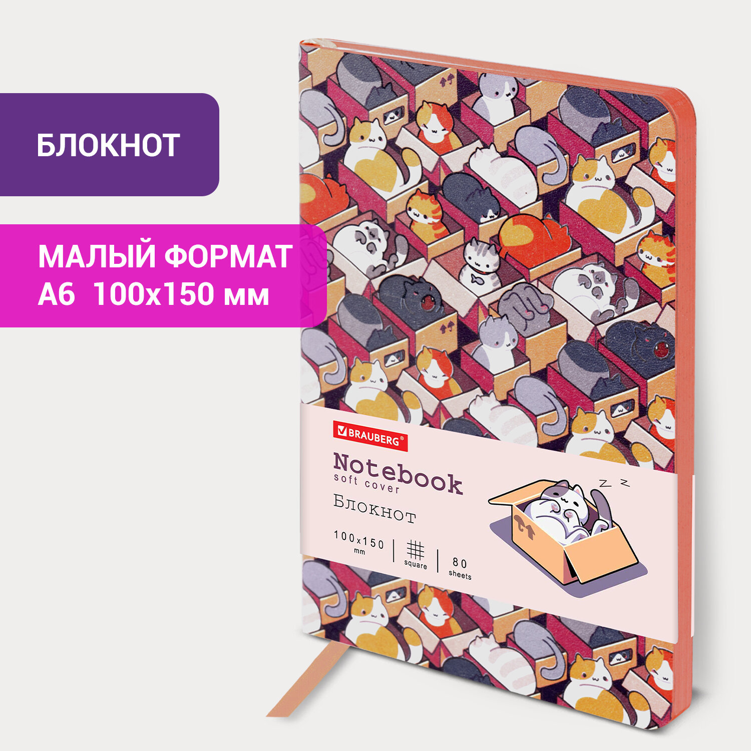 

Блокнот (100х150 мм) А6, Brauberg VISTA Catopolis гибкий, 80 л. 112100, 2 шт