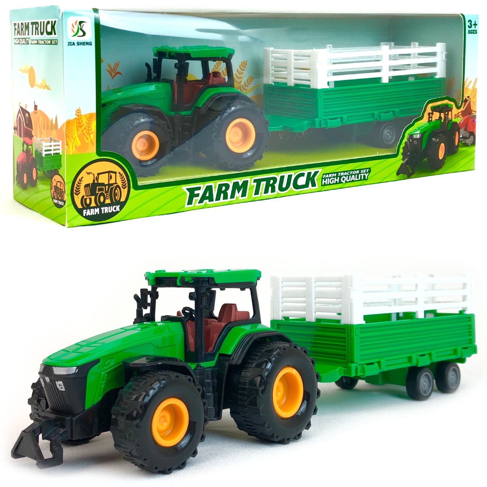 фото Инерционный фермерский трактор с прицепом huanzhi toys, farm truck, 30х9х8 см