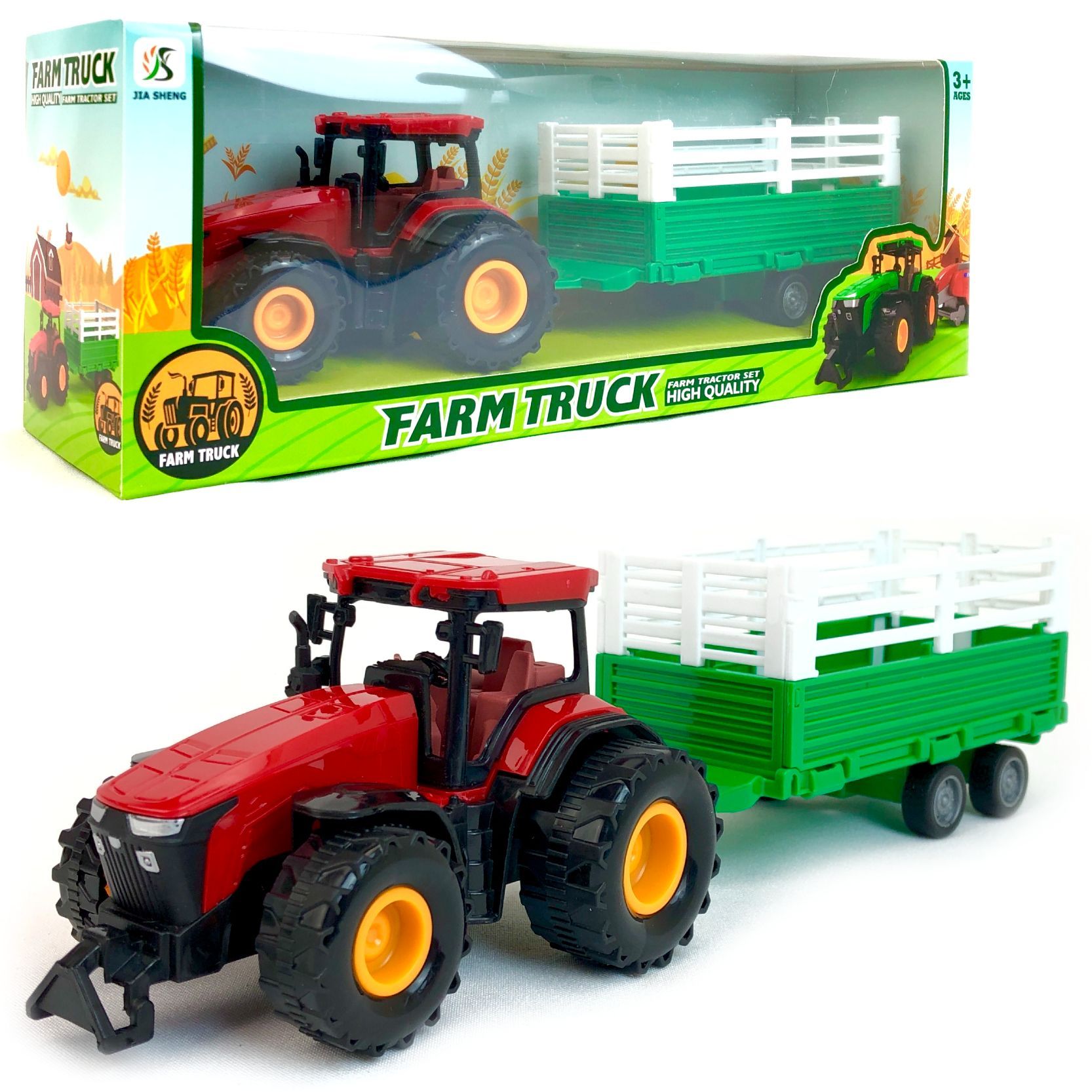 фото Инерционный фермерский трактор с прицепом huanzhi toys, farm truck, 30х9х8 см