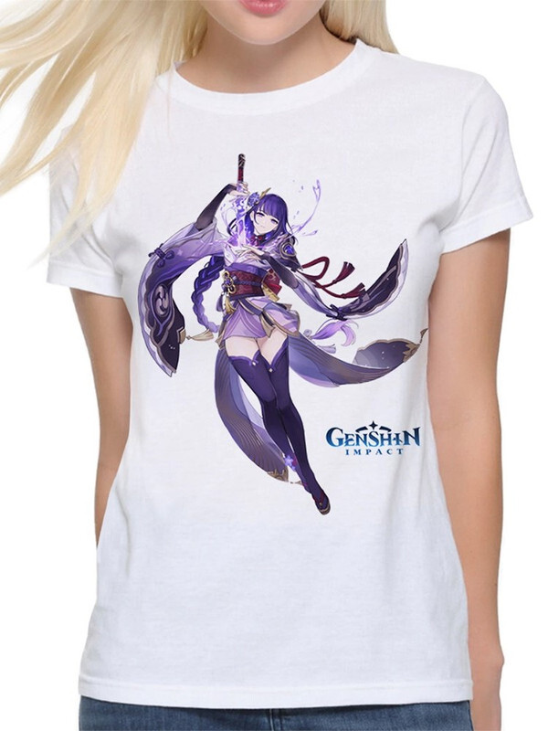 

Футболка женская Design Heroes Игра Genshin Impact - Райден 1 белая 3XL, Белый, Игра Genshin Impact - Райден 1